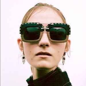 PRADA wood and leather sunglasses